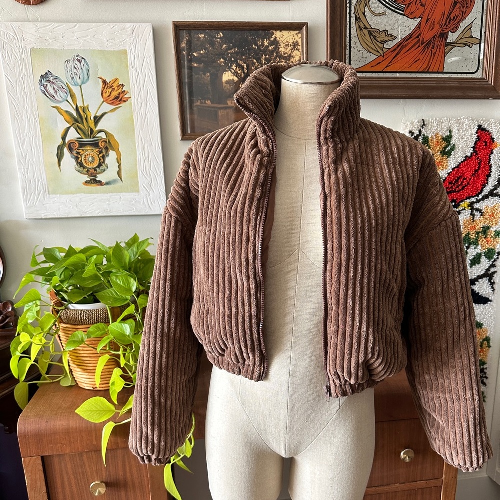 shein faux corduroy puffer cropped jacket